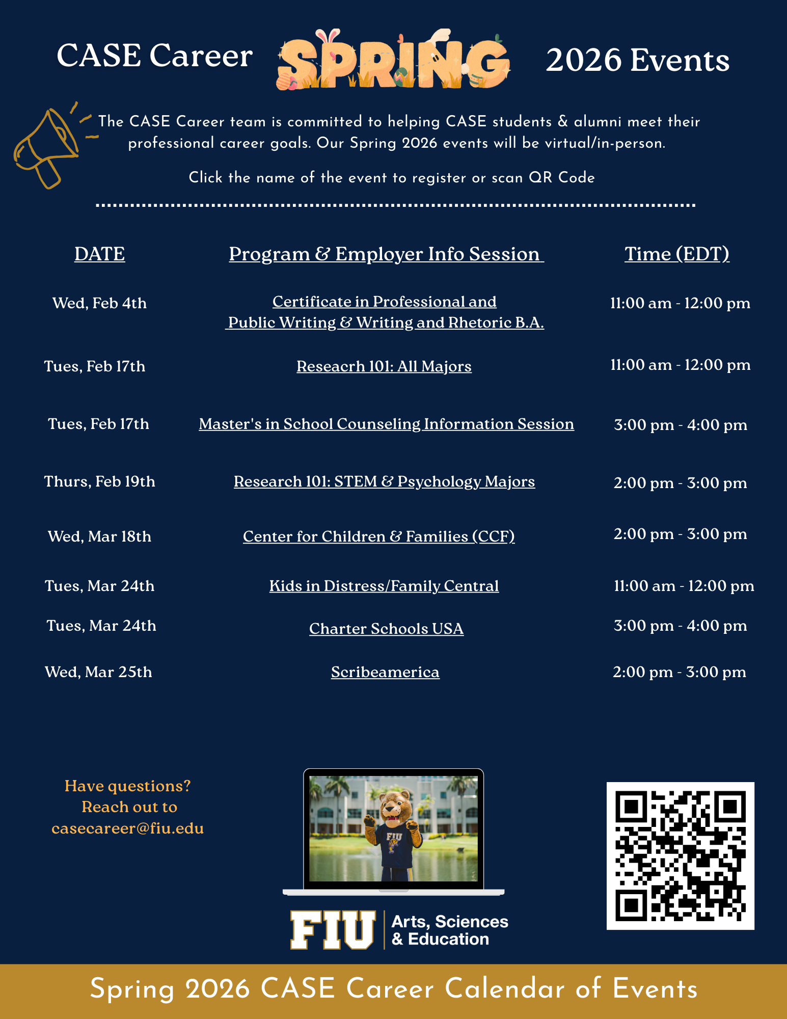 list of events hosted by CASE Career Team