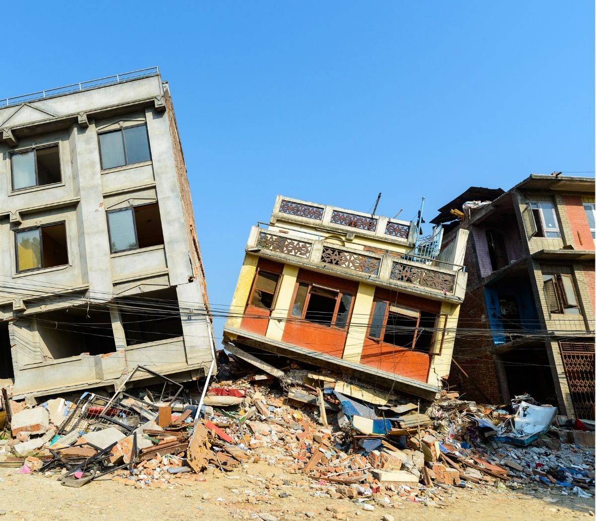 Crumbling buildings due to earthquake